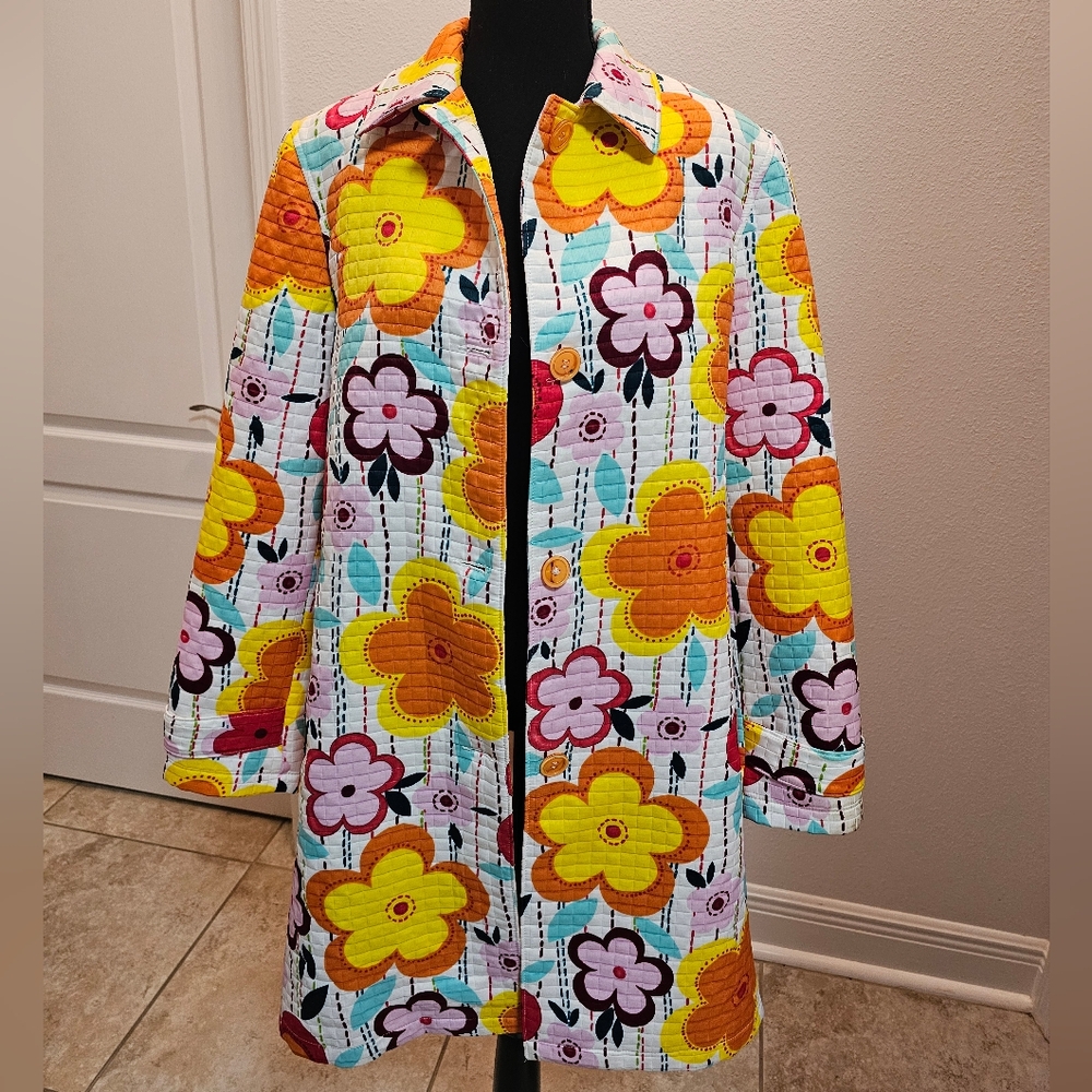 Harve Benard Quilted Mod Floral Spring Jacket Collared